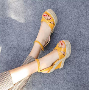 Small Feet Printed Wedge Heel Ankle Strap Sandals GS386