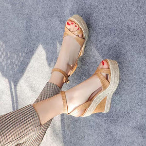 Small Feet Printed Wedge Heel Ankle Strap Sandals GS386