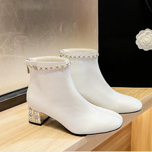 Small Feet Rhinestone Block Heel Back Zipper Dressy Boots MS312