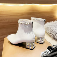 Small Feet Rhinestone Block Heel Back Zipper Dressy Boots MS312