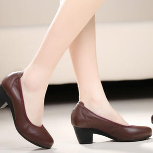 Small Feet Round Toe Block Heel Work Shoes ES105