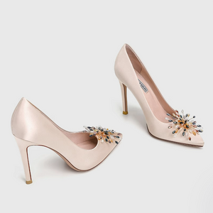 Small Feet Satin Heel With Rhinestone Flower FS23