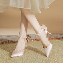 Small Feet Satin Heels With Pearl Strap SS2623