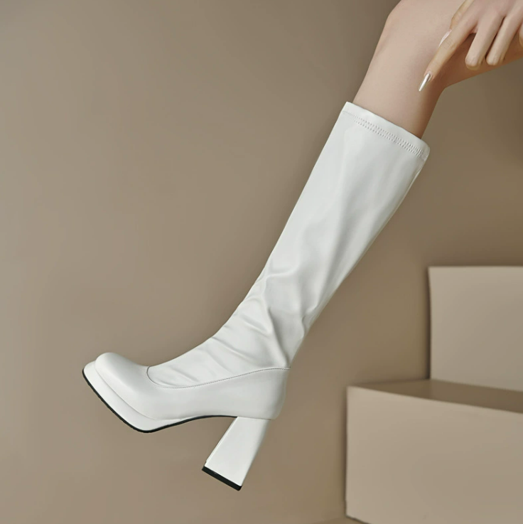 Small Feet Under Knee Chunky High Heel Boots MS165