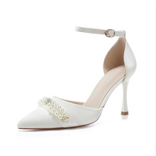 Small Feet White Satin Ankle Strap Heels FS55