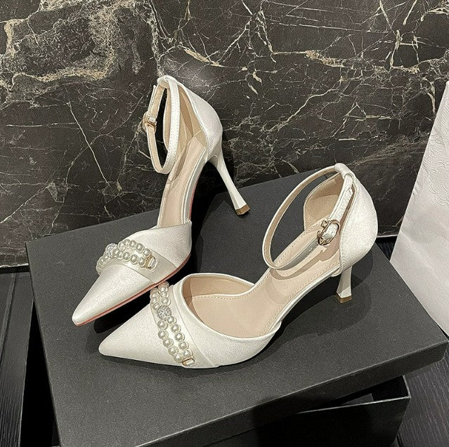 Small Feet White Satin Ankle Strap Heels FS55