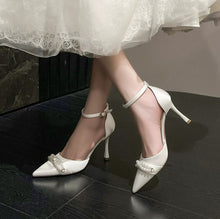 Small Feet White Satin Ankle Strap Heels FS55