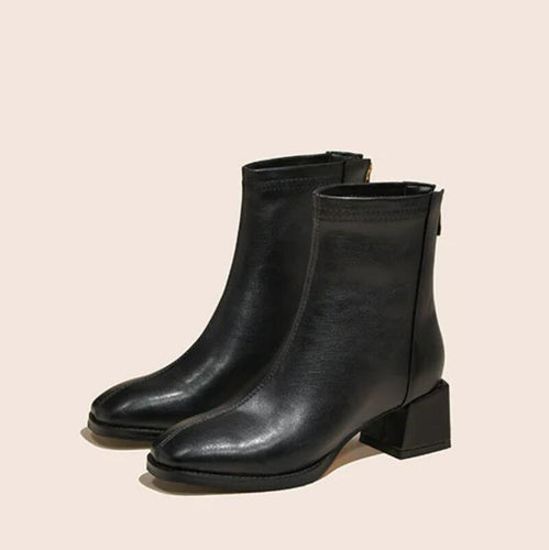 Small Feet Women's Block Heel Back Zipper Boots MS162