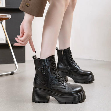 Small Feet Women's Block Thicksole Leather Boots FS274