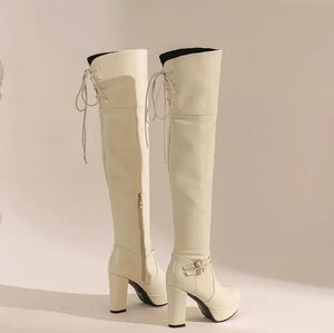 Small Feet Women's Chunky High Heel Patent Long Boots MS152