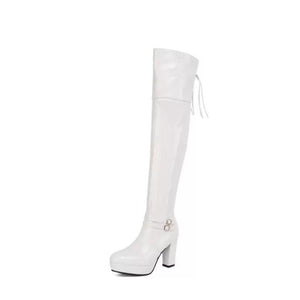 Small Feet Women's Chunky High Heel Patent Long Boots MS152