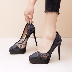 Small Feet Women's Platform Lace High Heels MS77