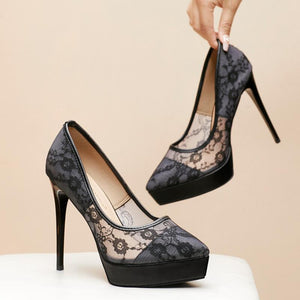 Small Feet Women's Platform Lace High Heels MS77
