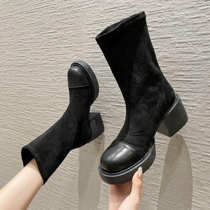 Small Feet Women's Slip On Stretch Boots With Toe Cap DS359