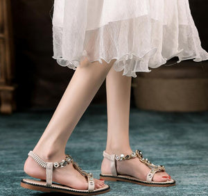 Small Size 3 T Strap Flat Heel Sandals TS136
