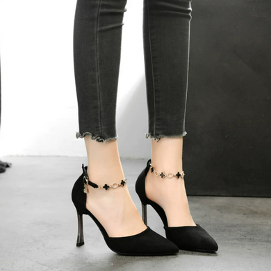 Small Size Ankle Strap Suede Heels FS147