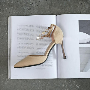 Small Size Ankle Strap Suede Heels FS147