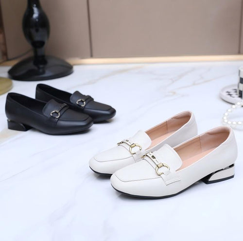 Small Size Block Heel Leather Loafers MS587