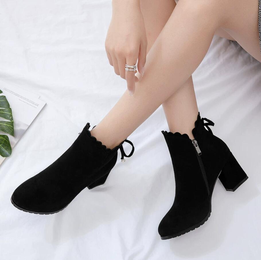 Small Size Block Heel Side Zipper Ankle Short Booties AS56 - AstarShoes