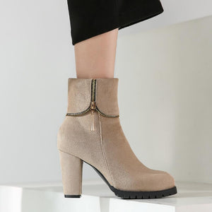 Small Size Chunky Heel Suede Short Boots For Women MS131