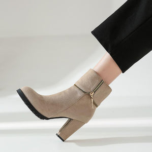 Small Size Chunky Heel Suede Short Boots For Women MS131