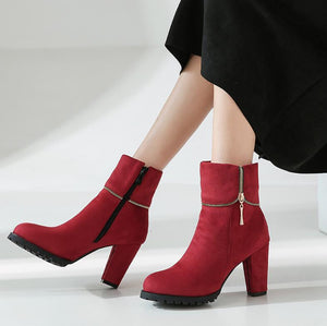Small Size Chunky Heel Suede Short Boots For Women MS131