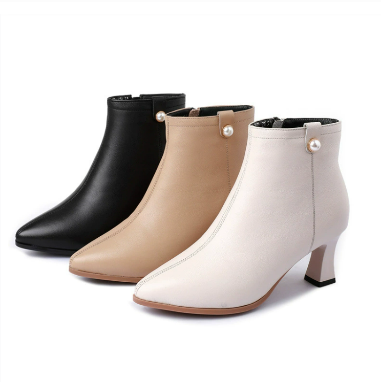 Small Size Chunky Side Zipper Leather Boots FS63