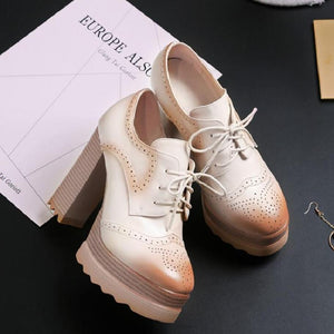Small Size Chunky Wooden Heel Platform Shoes MS193