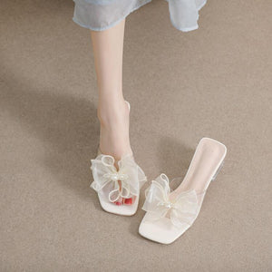Small Size Clear Heel Sandals With Bow Tie MS83