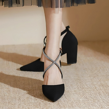 Small Size Cross Rhinestone Strap Chunky Sandal Shoes TS428