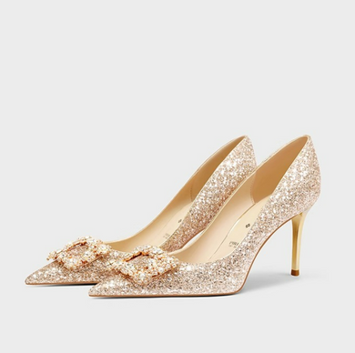 Small Size Glitter Pointed Pump Shoes FS142(3/6/8/10cm Heel)