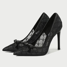 Small Size Lace Mesh Dress Heels With Bow (3/6/8/10cm heel)GS374