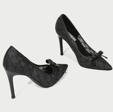 Small Size Lace Mesh Dress Heels With Bow (3/6/8/10cm heel)GS374