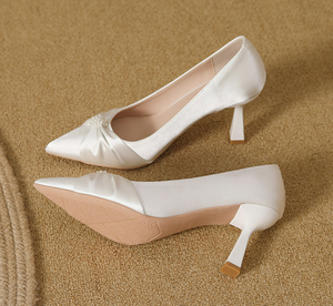 Small Size Metal Heel Satin Pump Shoes MS303