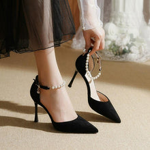 Small Size Pearl Ankle Strap Suede Heels SS27119
