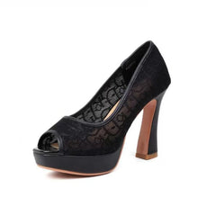 Small Size Peep Lace Mesh Pump Shoes For Women GS68