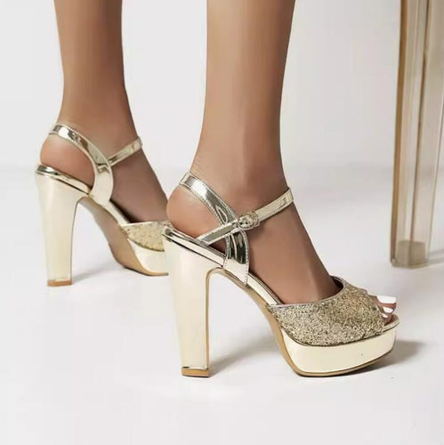 Small Size Platform Chunky High Heel Glitter Shoes TS111
