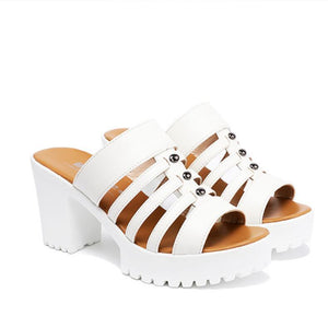 Small Size Platform Strappy Slip On Heeled Sandals MS380