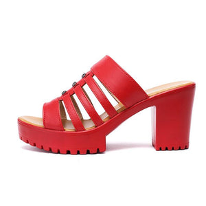 Small Size Platform Strappy Slip On Heeled Sandals MS380