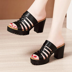 Small Size Platform Strappy Slip On Heeled Sandals MS380