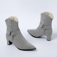 Small Size Pointed Chunky Side Zipper Short Boots AS135