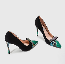 Small Size Printed Leather Toe Heels With Bow FS25