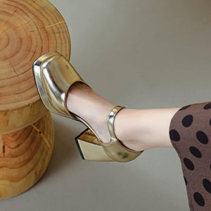 Small Size Square Toe Block Heel Shoes ES118