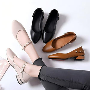 Small Size Stud Strap Block Low Heels MS591