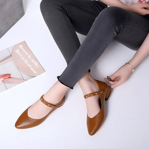 Small Size Stud Strap Block Low Heels MS591