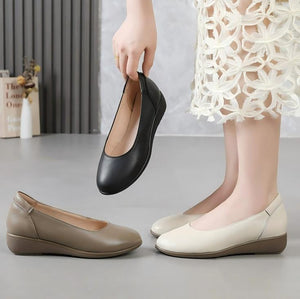 Small Size Wedge Low Heel Leather Work Shoes TS486