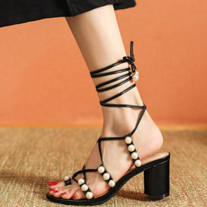 Strappy Lace Up Chunky Sandals For Petite Feet MS188