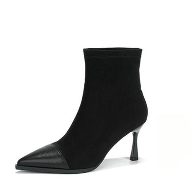 Stretch Slip On Heeled Short Boots For Small Feet FS320