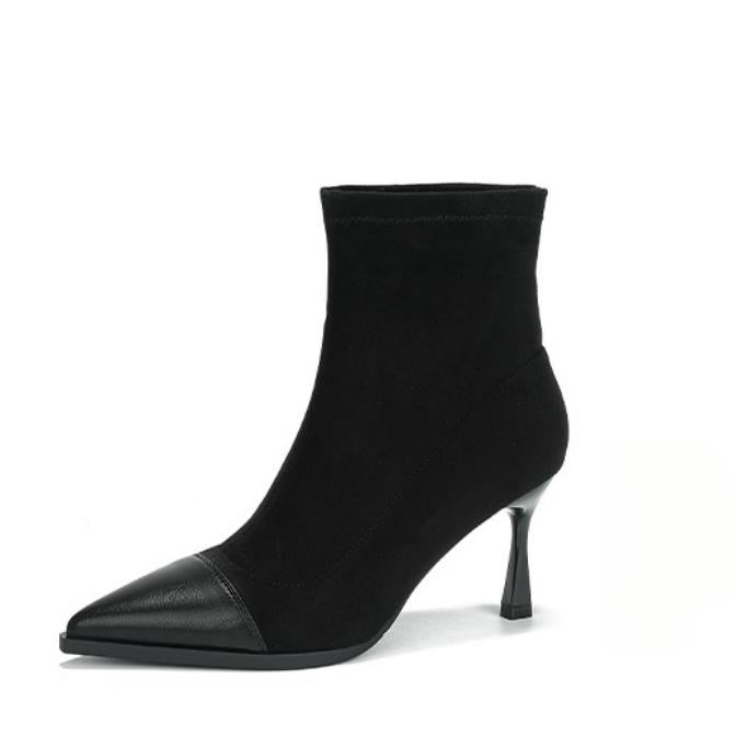 Stretch Slip On Heeled Short Boots For Small Feet FS320