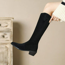 Women's Back Zipper Block Heel Under Knee Boots FS213